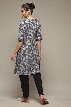 Black LIVA Straight Kurta image number 4